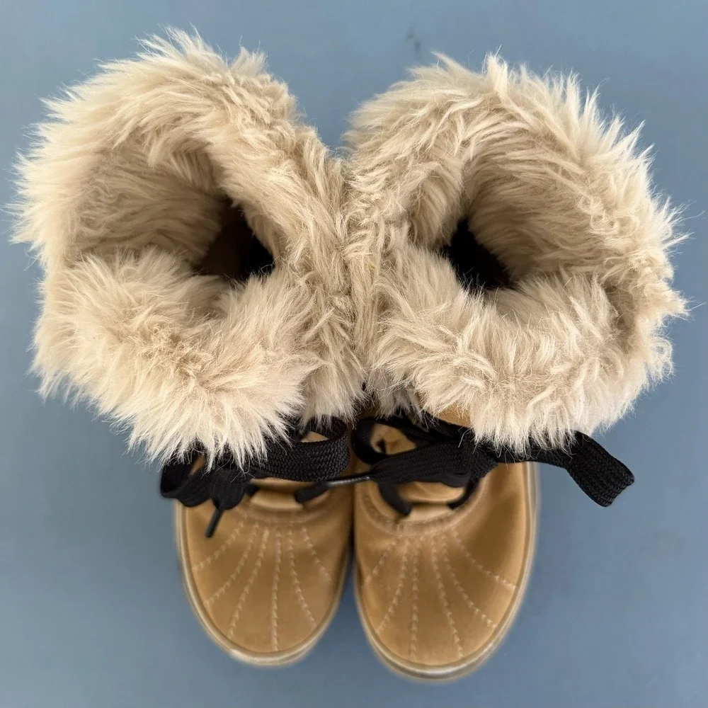 Sorel‎ Tivoli II Curry Tan Suede Faux Fur Lined Waterproof Winter Snow Boots